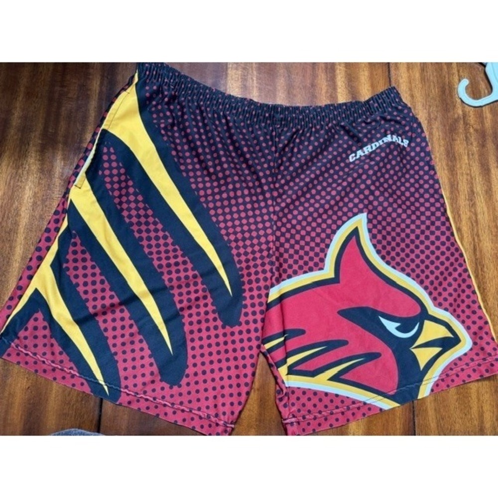 Fit 2 Win Cardinals Athletic Shorts Mens Large Red Black Polka Dot Lacrosse USA